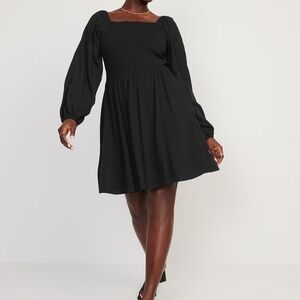 Black Fit & Flare Long Sleeve Smocked Mini Dress XXL Tall